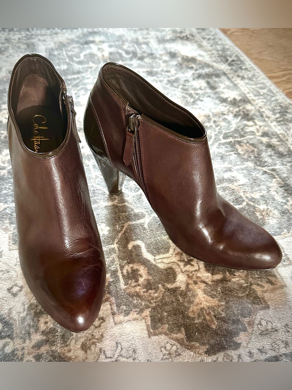 Cole Haan Nike Air Clair Brown Leather Patent Accent Ankle Boots Booties Size 9